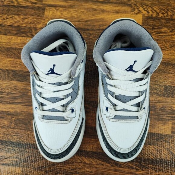 Nike Kid’s Air Jordan 3 Retro PS GS White Midnight Navy Sneakers Size 11C US - Picture 4 of 9